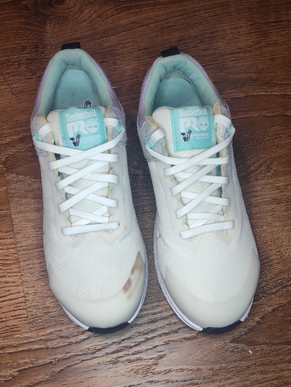 Timberland PRO Cream Work Sneakers with Mint Tongue Accents With Composite Toe